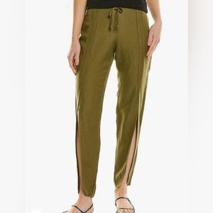 NWT- CHASER Beachy Drawstring Linen-Blend Pant Olive Green